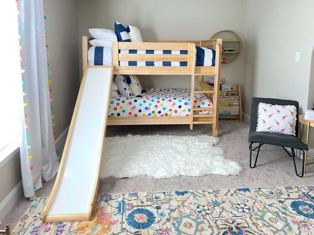 low bunk bed with slide