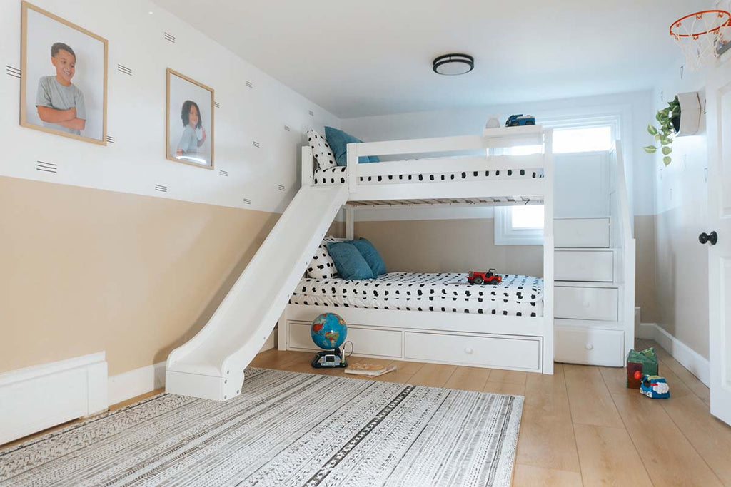 bunk bed with slide and stairs for boys room