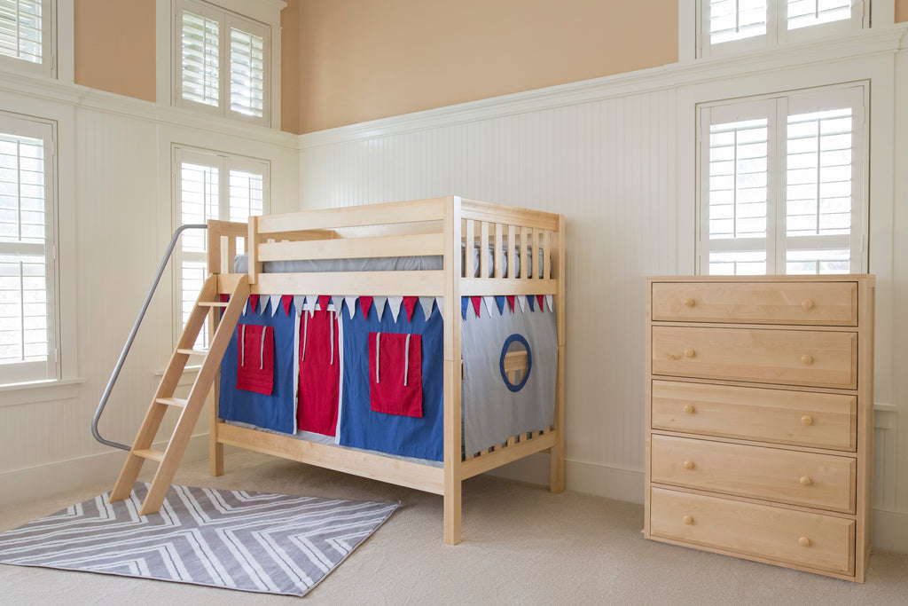 natural bunk bed with play curtains