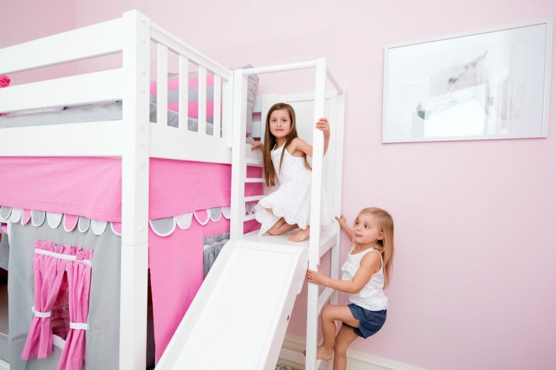 slide platform bunk bed with curtains 