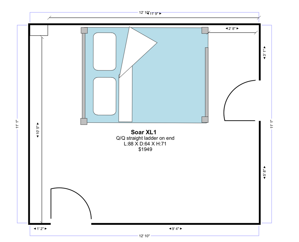 Drawing of the queen bunk bed design