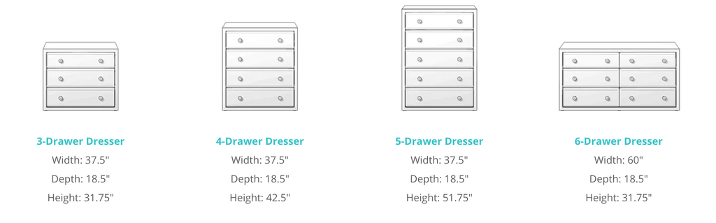 different sizes of dressers