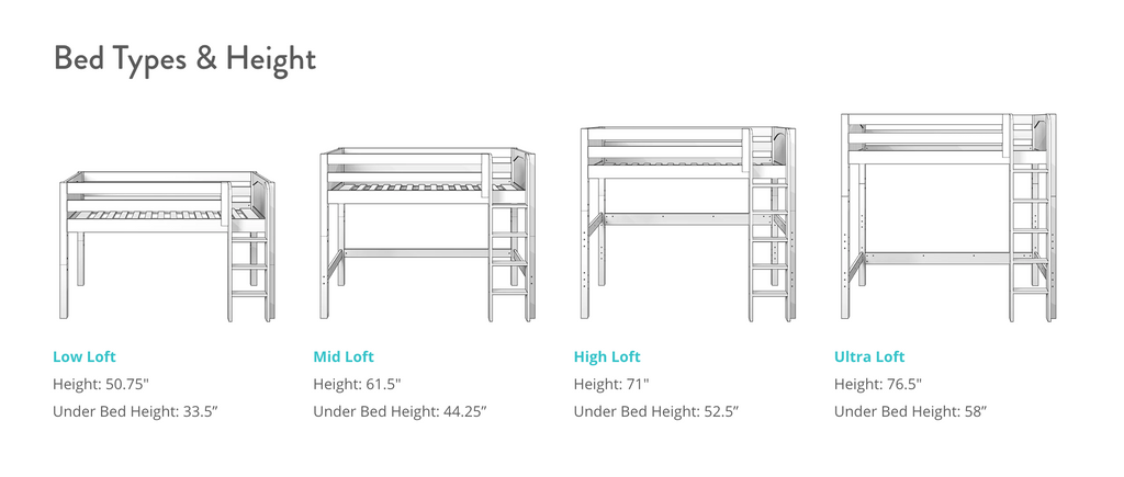 twin and full mid loft bed heights 