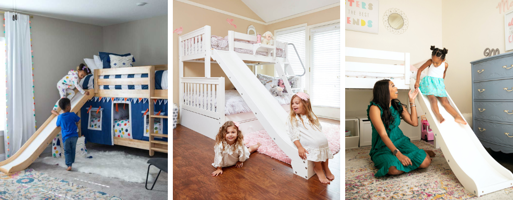 bunk beds and loft beds with slides