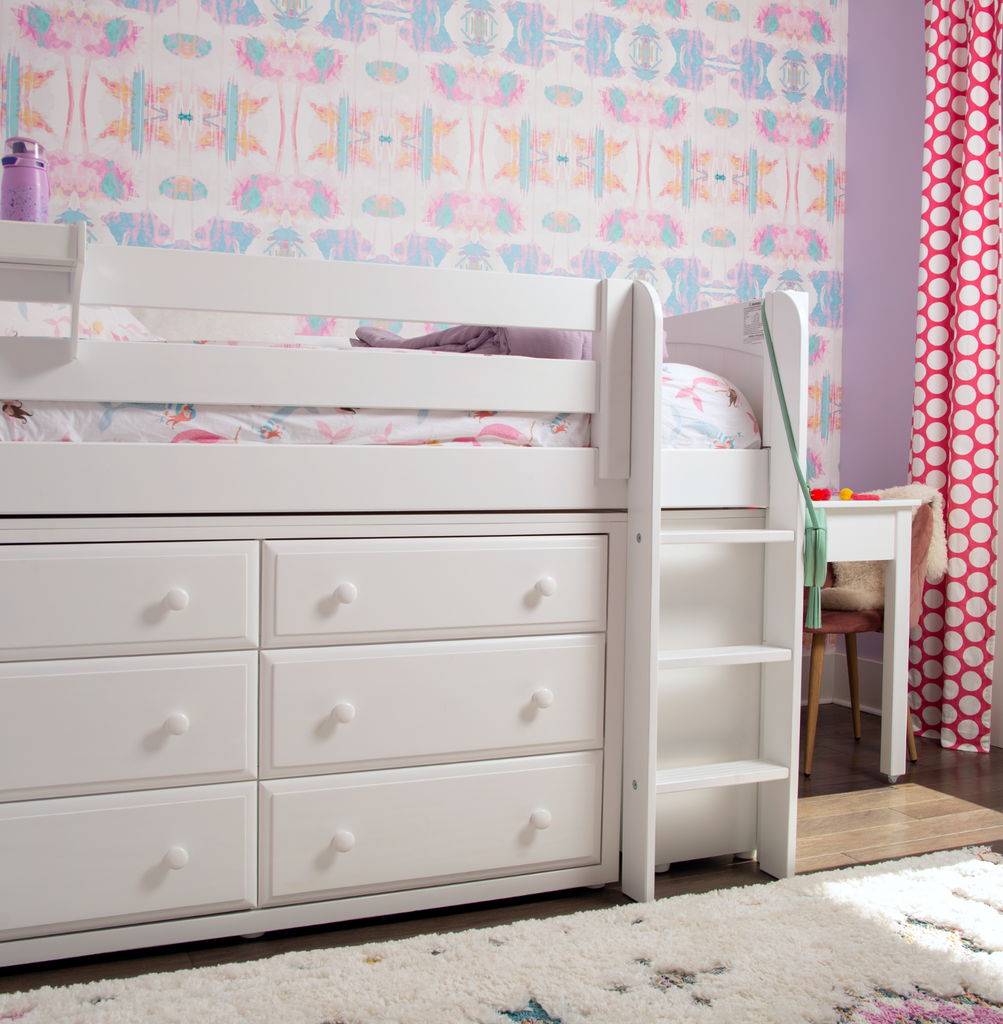 low loft bed with desk