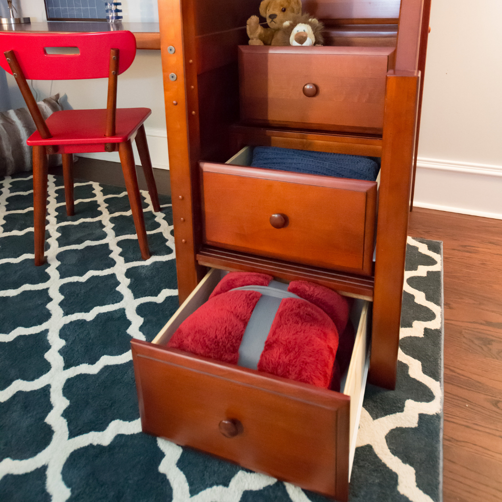 loft staircase step as a storage drawer