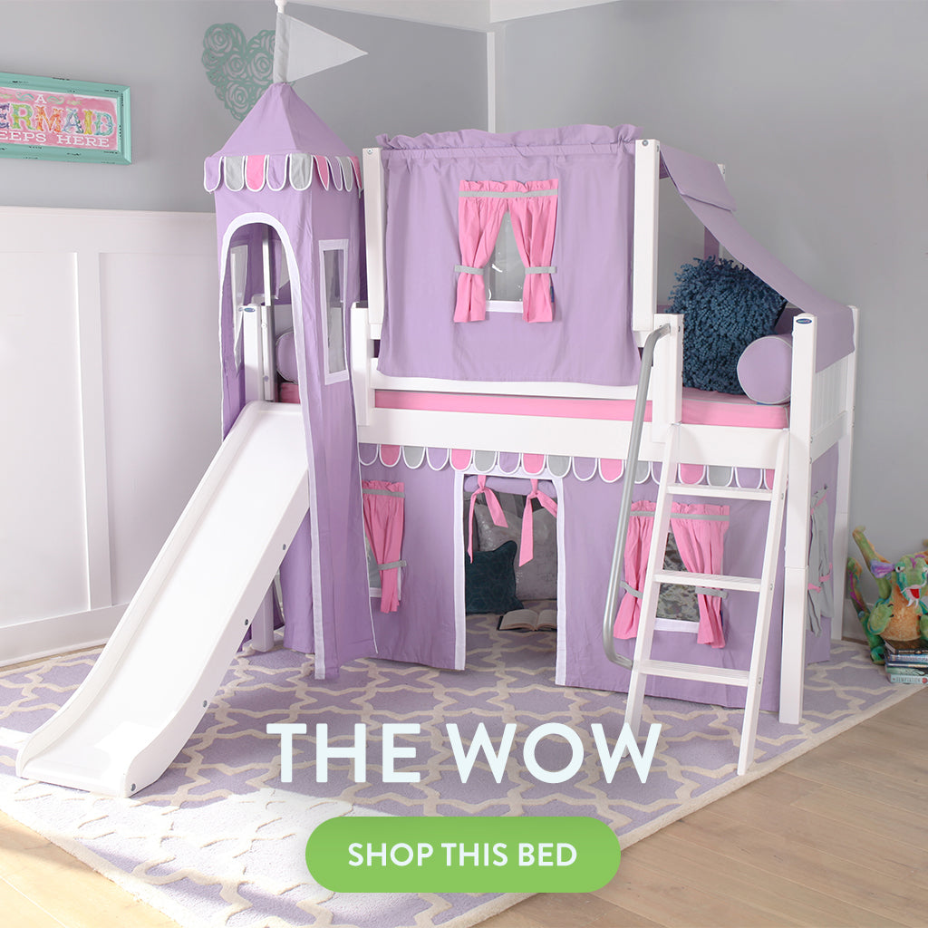 loft bed with slide and castle design