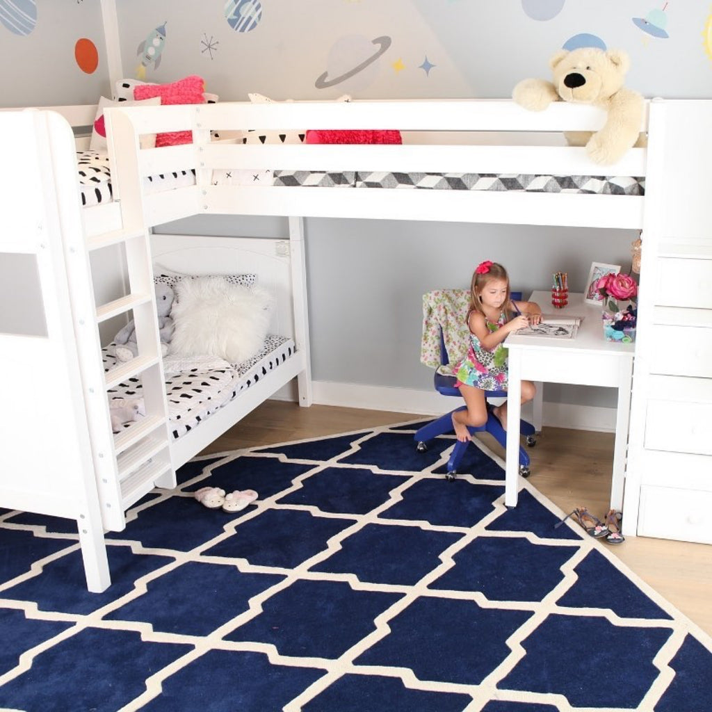 twin triple corner bunk bed with desk and stairs