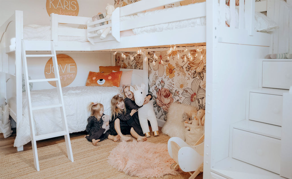 triple corner bunk bed for girls room