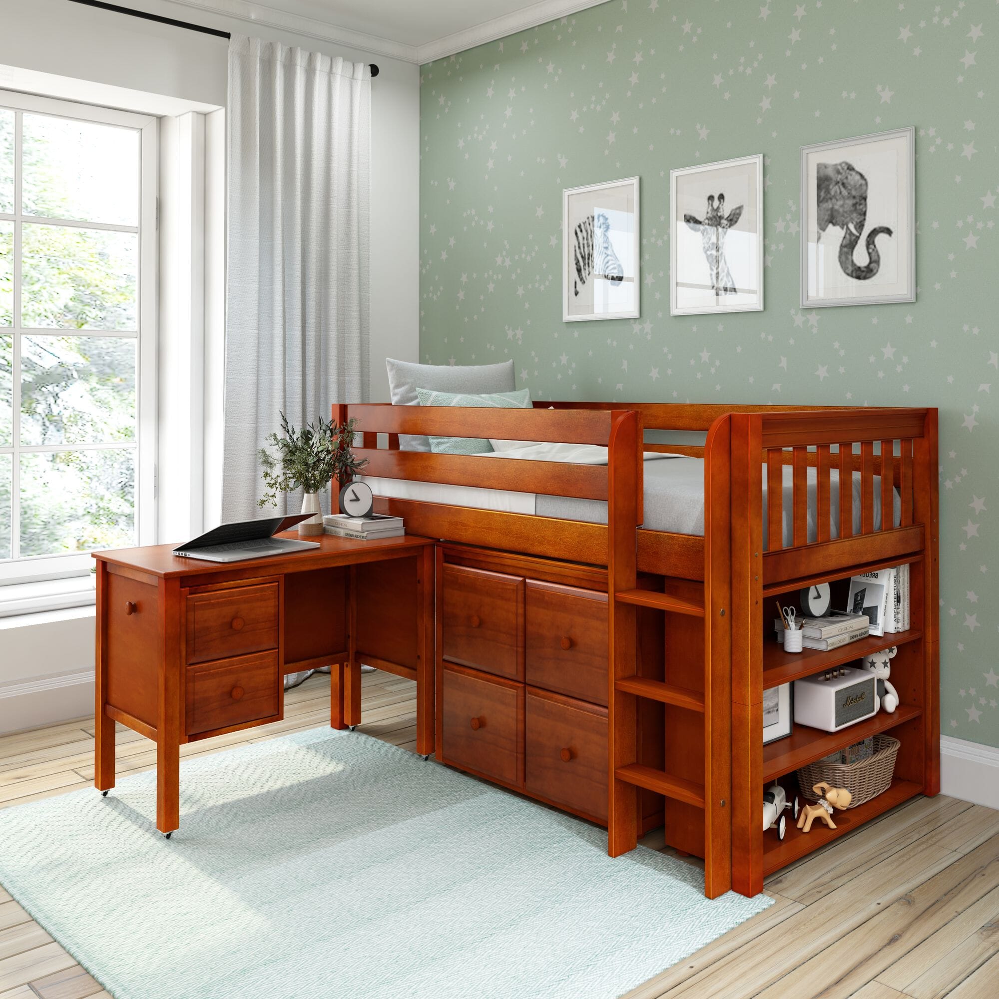 Image of Twin Low Loft Bed with Straight Ladder with Storage