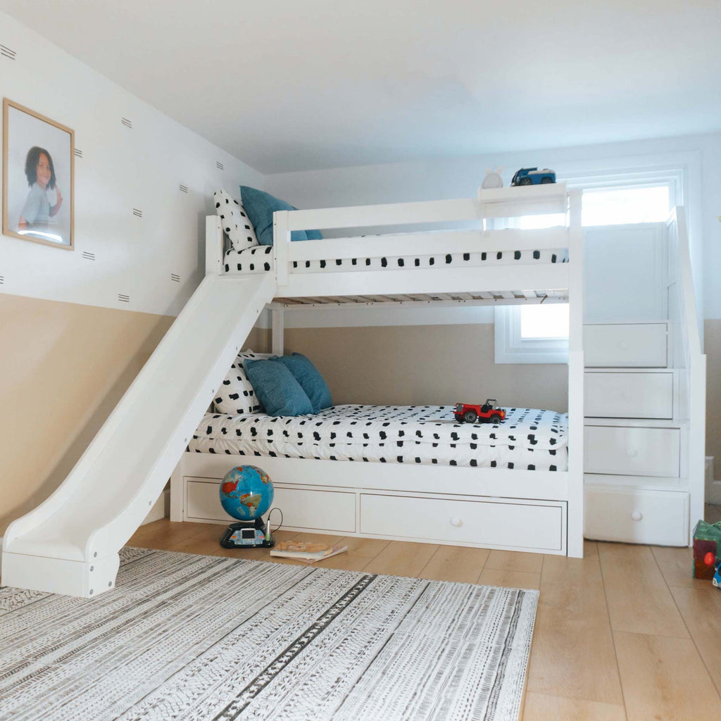 twin over full bunk beds with slides and stairs