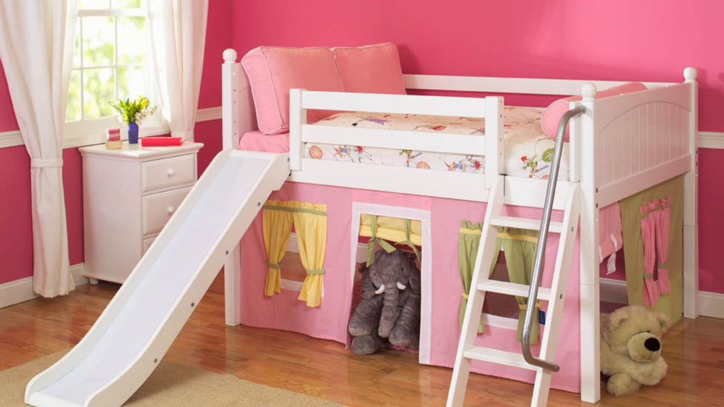 low loft bed with slide and loft bed curtain