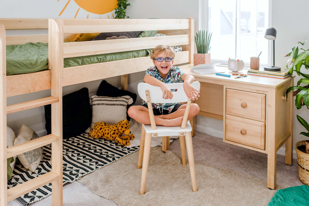 boys room kid at loft bed with desk