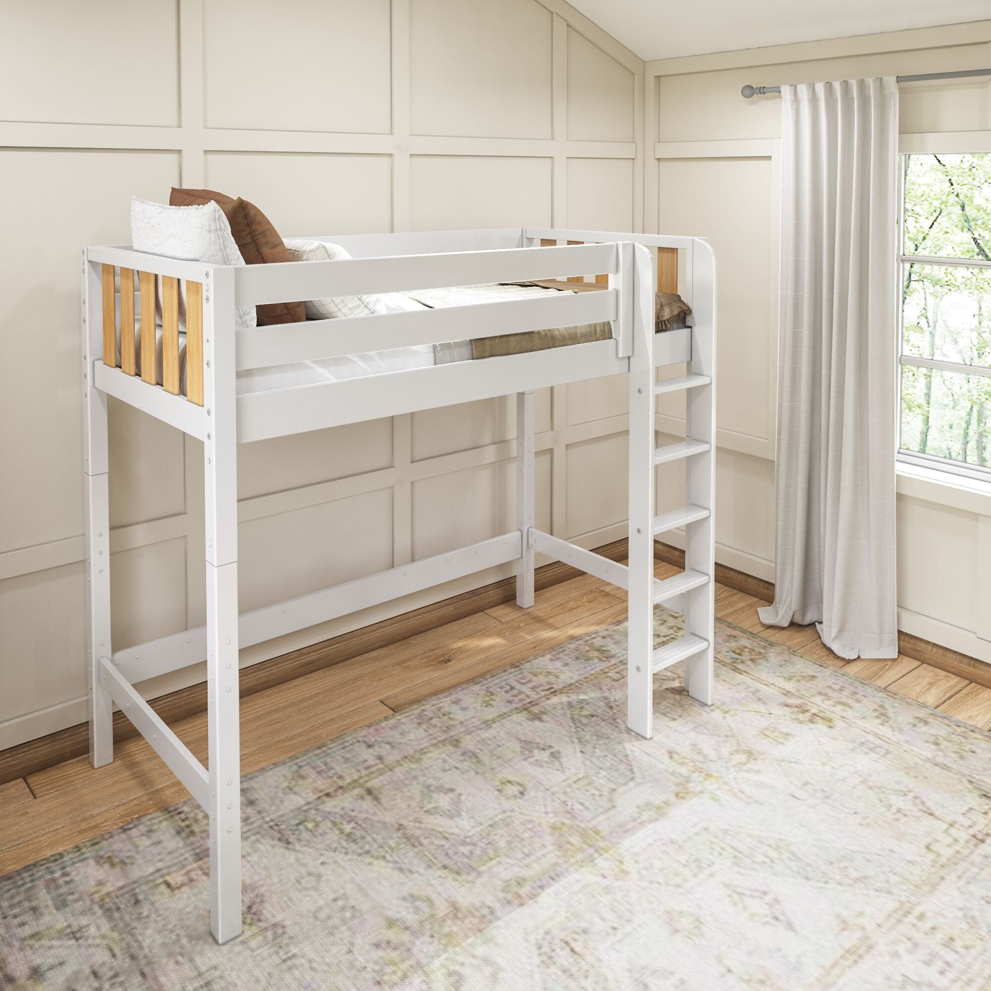 Modern Twin High Loft Bed with Straight Ladder on Front