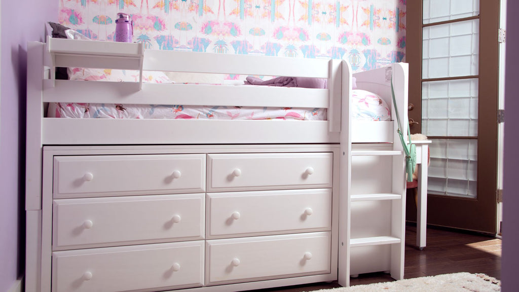 low loft bed with storage drawers