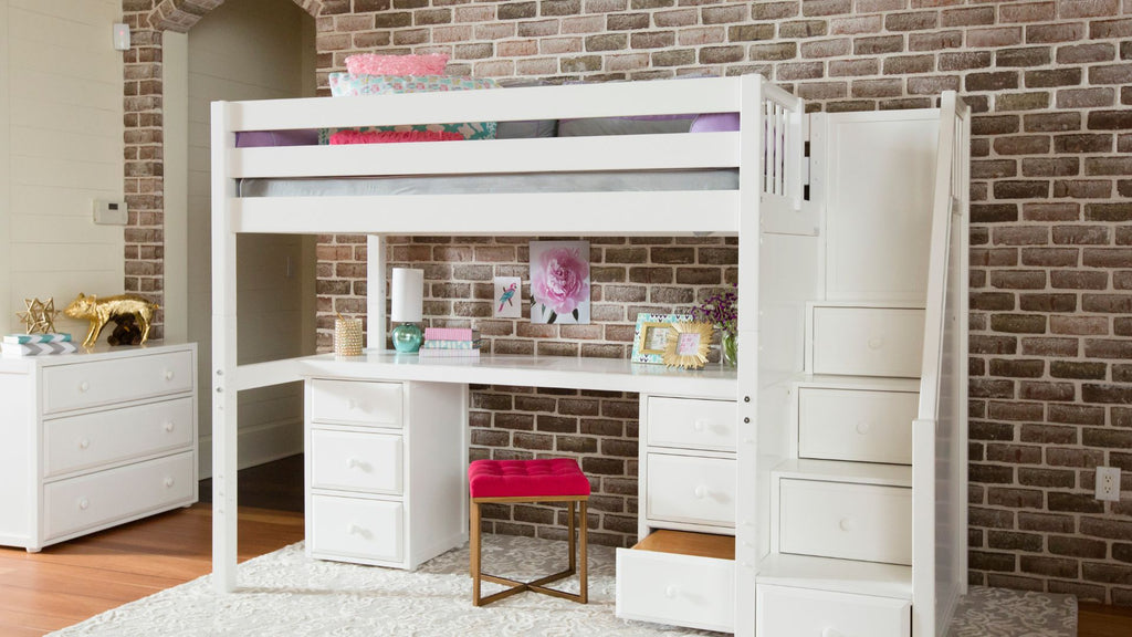 Twin loft bed with desk and two dressers