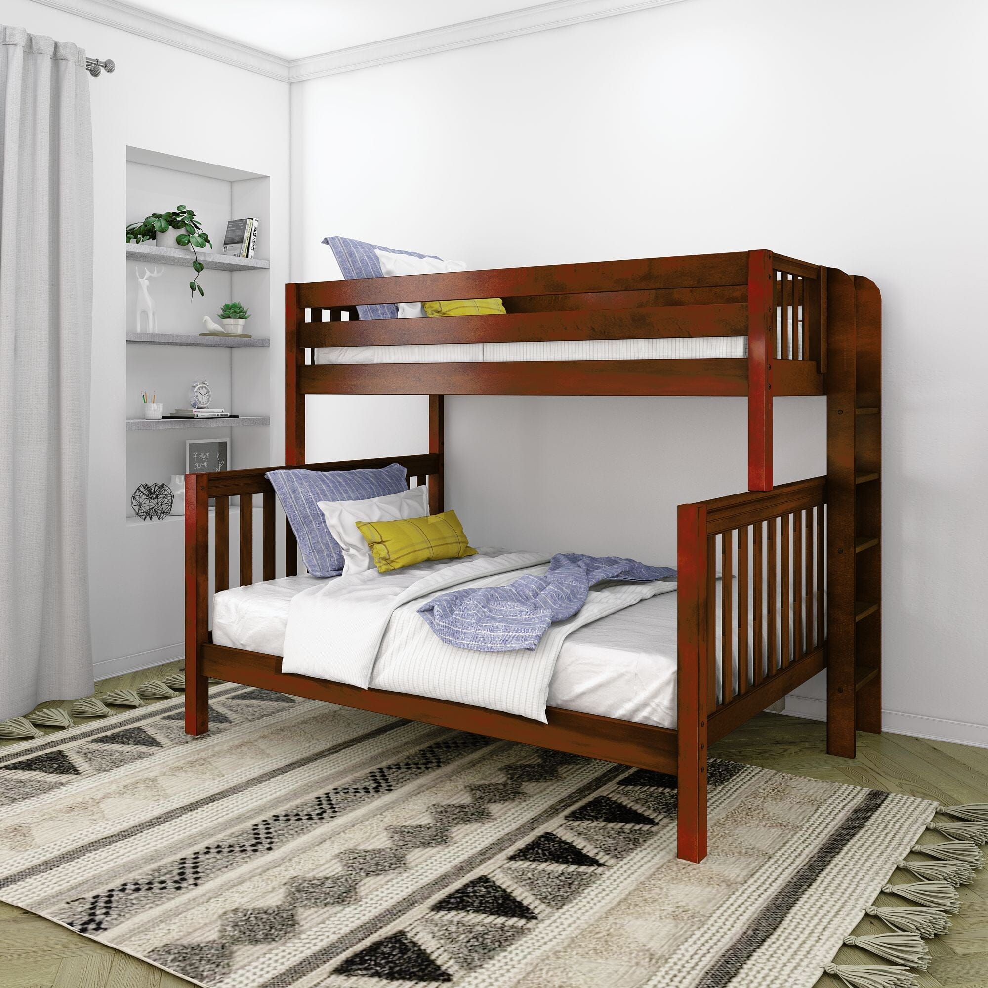 Image of Twin XL over Queen High Bunk Bed with Straight Ladder on End