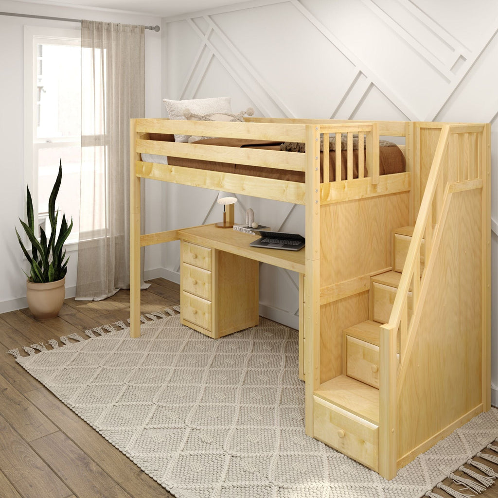 hight loft bed with stairs and desk