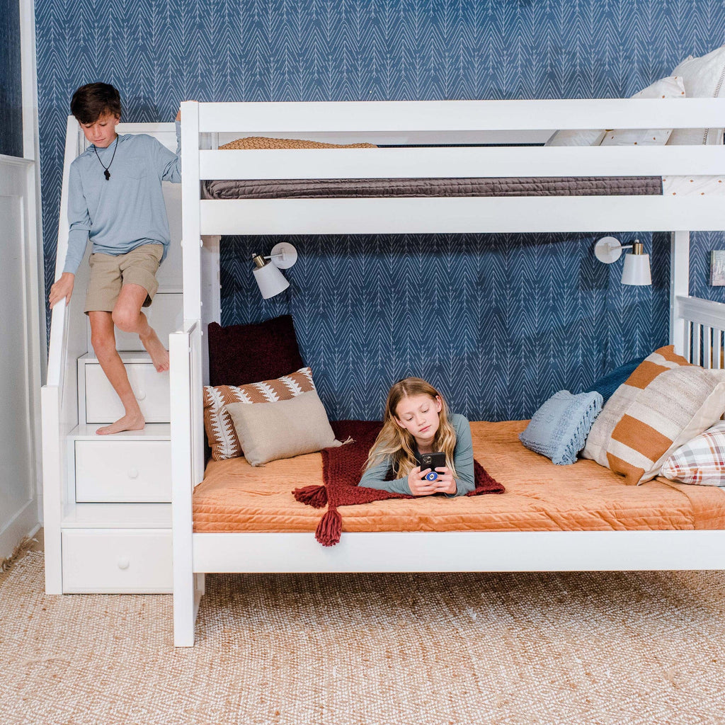 twin over queen bunk bed with stairs and storage