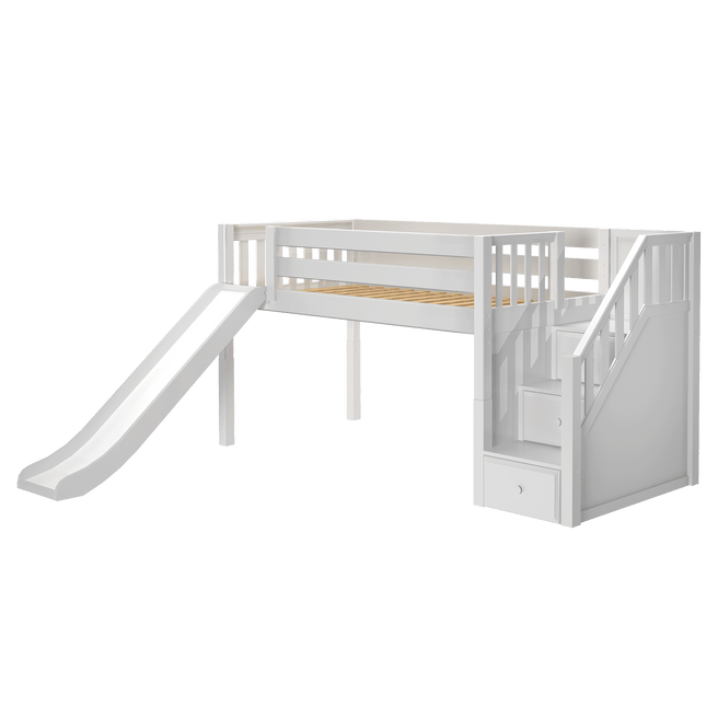 twin bed with slide and stairs