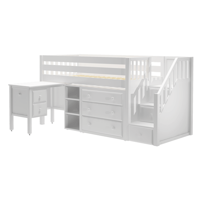 white low loft bed with storage