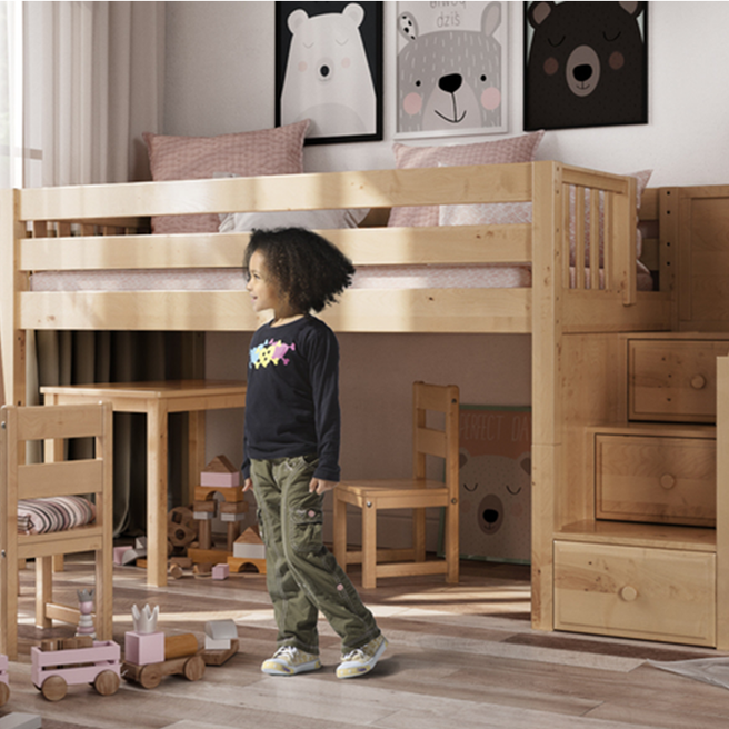 low loft bed with drawers