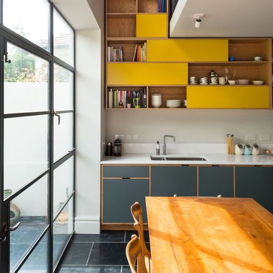 Yellow mid century modern kitchen