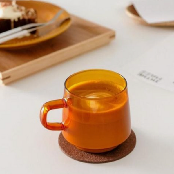 autumnal aesthetic cosy aesthetic autumn decor autumn drink amber glass mug amber glassware tinted glassware 