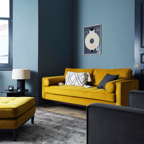 mustard and blue living room yellow and blue living room blue and yellow interior bold living room ideas colourful living room cosy living room yellow sofa blue walls