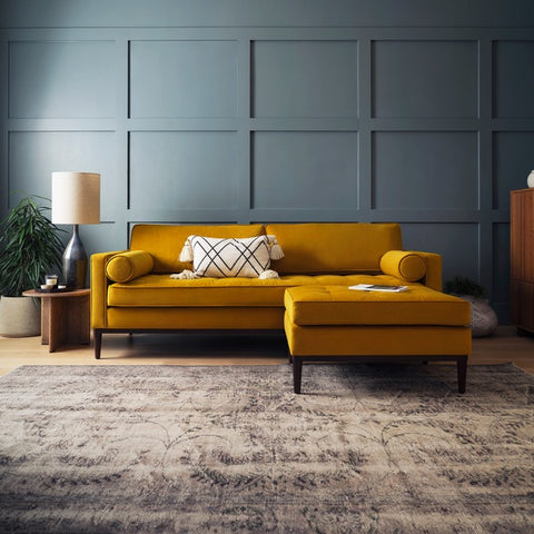autumnal aesthetic cosy aesthetic autumn decor mustard sofa yellow sofa mid century modern sofa