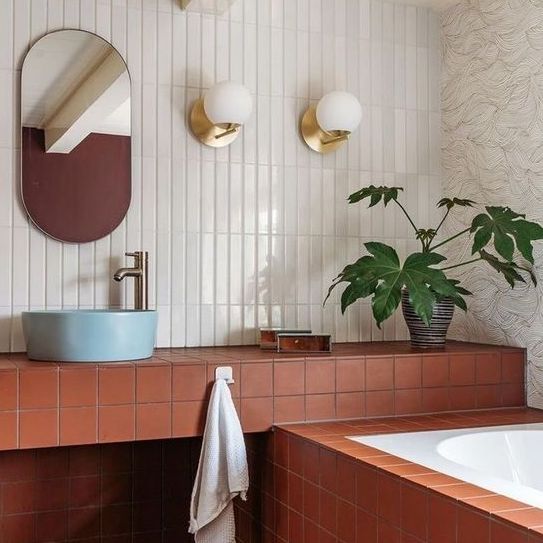 Terracotta red bathroom