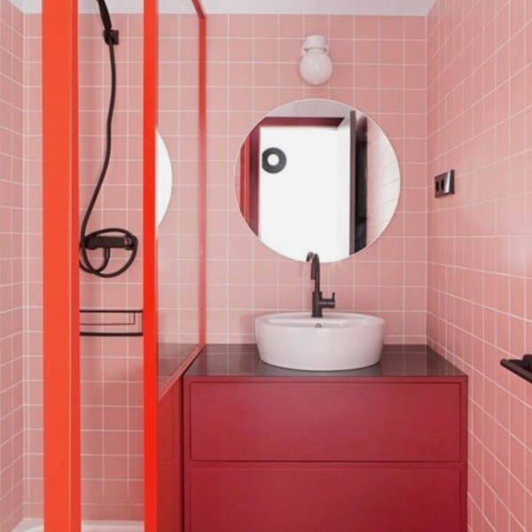 bright colour bathroom red bathroom pink bathroom colourful bathrooms colourful interiors colourful homes