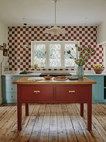 kitchen with checked tiles