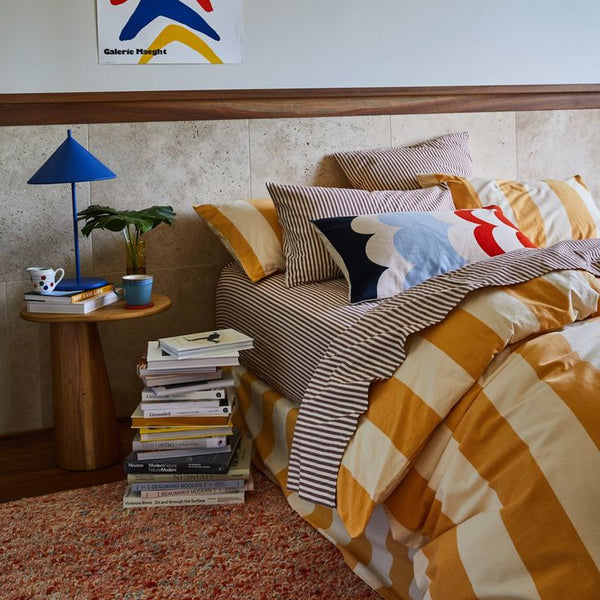 striped maximalist bedroom decor