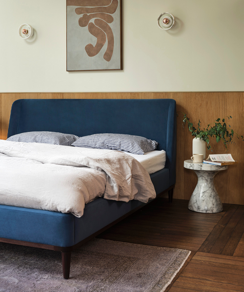 Bed 02 Velvet Upholstered Bed Teal Blue