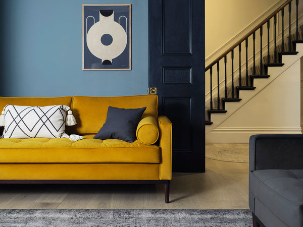 charcoal and mustard sofas