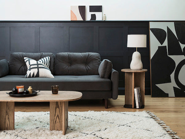 white and charcoal living room