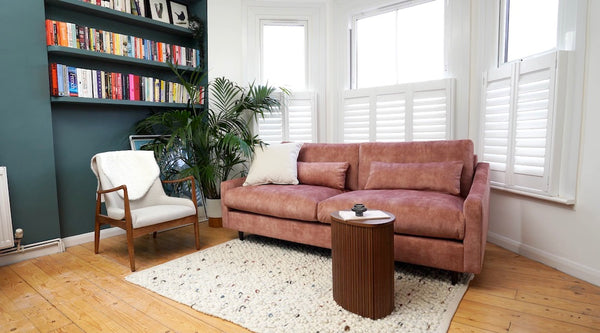 terracotta pink sofa in living room