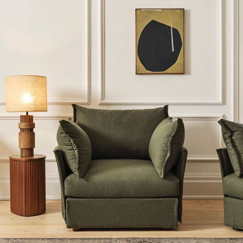 green armchair green accent chair green wool sofa green wool chair wool sofa wool armchair comfortable armchair farmhouse aesthetic country interior farmhouse interior period home living room wall panelling