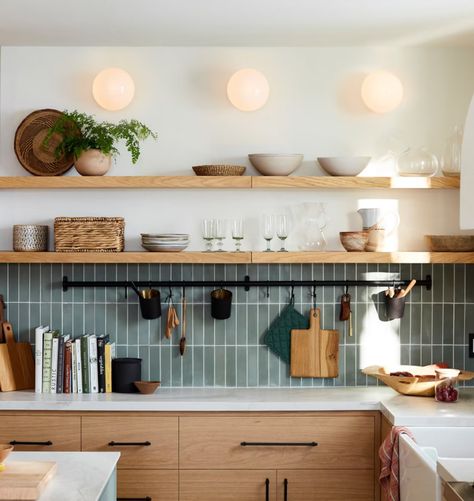 kitchen with circular globe shaped wall lights