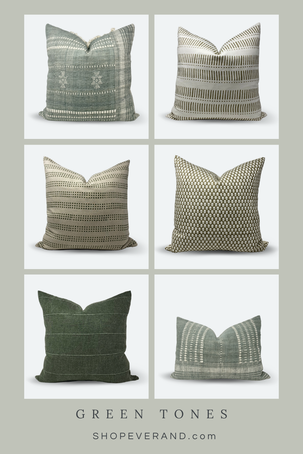 Everand green tone throw pillows for spring