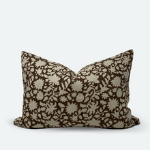 Load image into Gallery viewer, Medium Lumbar Pillow Cover - Cocoa Floral Vine Block Print