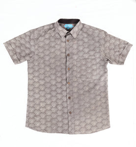 Short Sleeve Shirt with Natural Dye - Flowers Motif Hand-Blockprinted Cotton