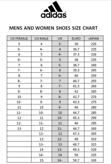 adidas shoes size table
