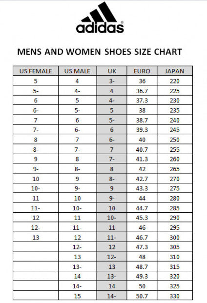 adidas shoes size chart