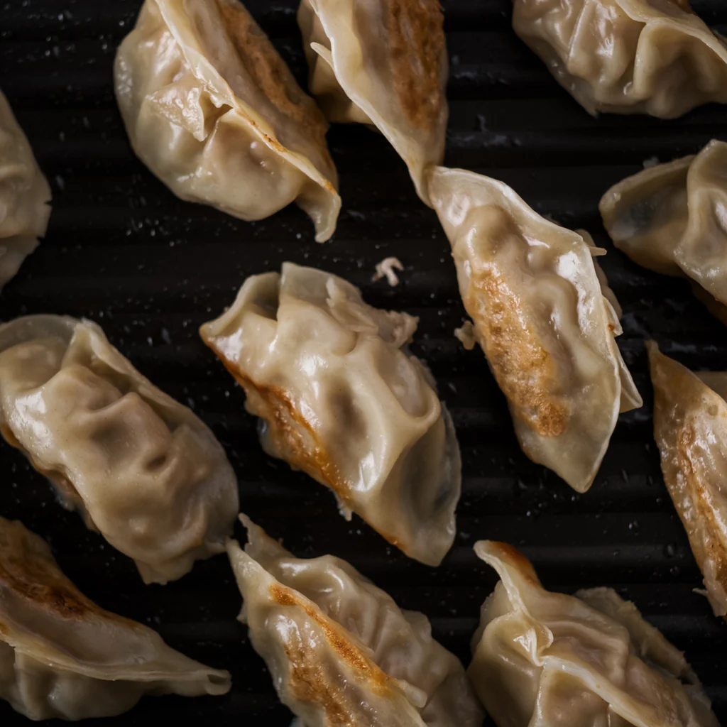 Closeup view of Pan-Fried Dumplings 