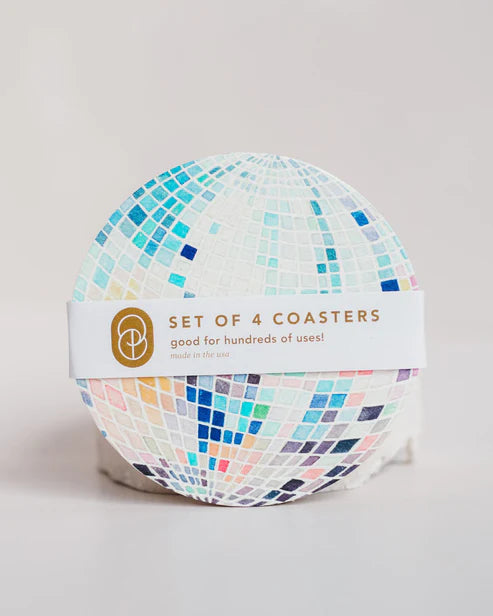 Rainbow Disco Ball Reusable Chipboard Coasters