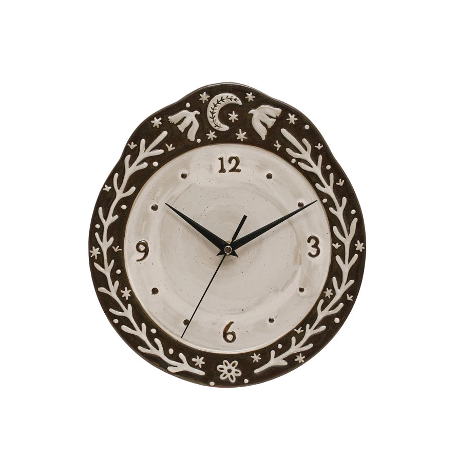 Embossed Stoneware Clock With Night Sky Design