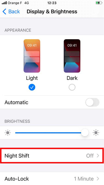How to turn off blue light on iphone with night shift step 3