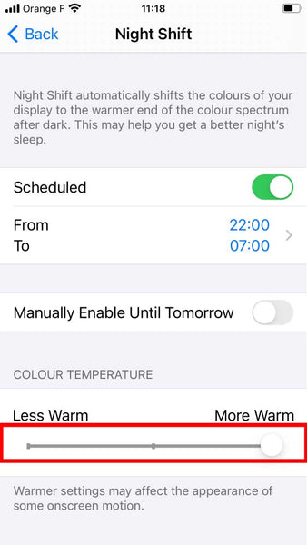 How to turn off blue light on iphone with night shift step 5